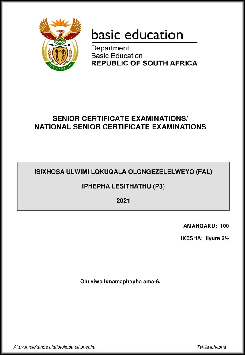 Grade 12 isiXhosa past paper 2021 – isixhosa fal p3 may june 2021 gr12