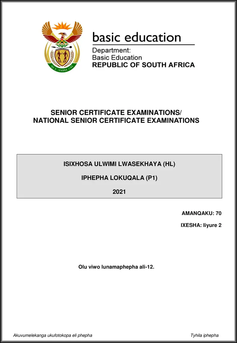 Grade 12 isiXhosa past paper 2021 – isixhosa hl p1 may june 2021 gr12