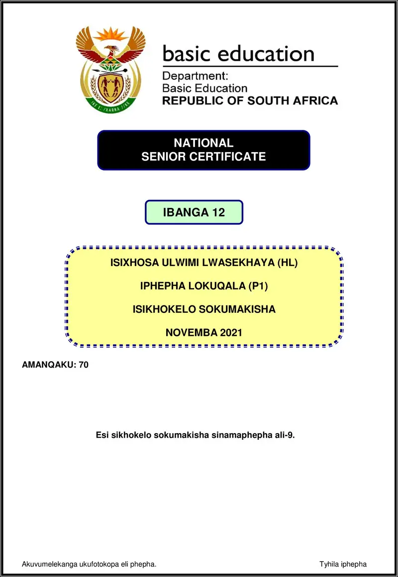 Grade 12 isiXhosa past paper 2021 – isixhosa hl p1 nov 2021 mg gr12