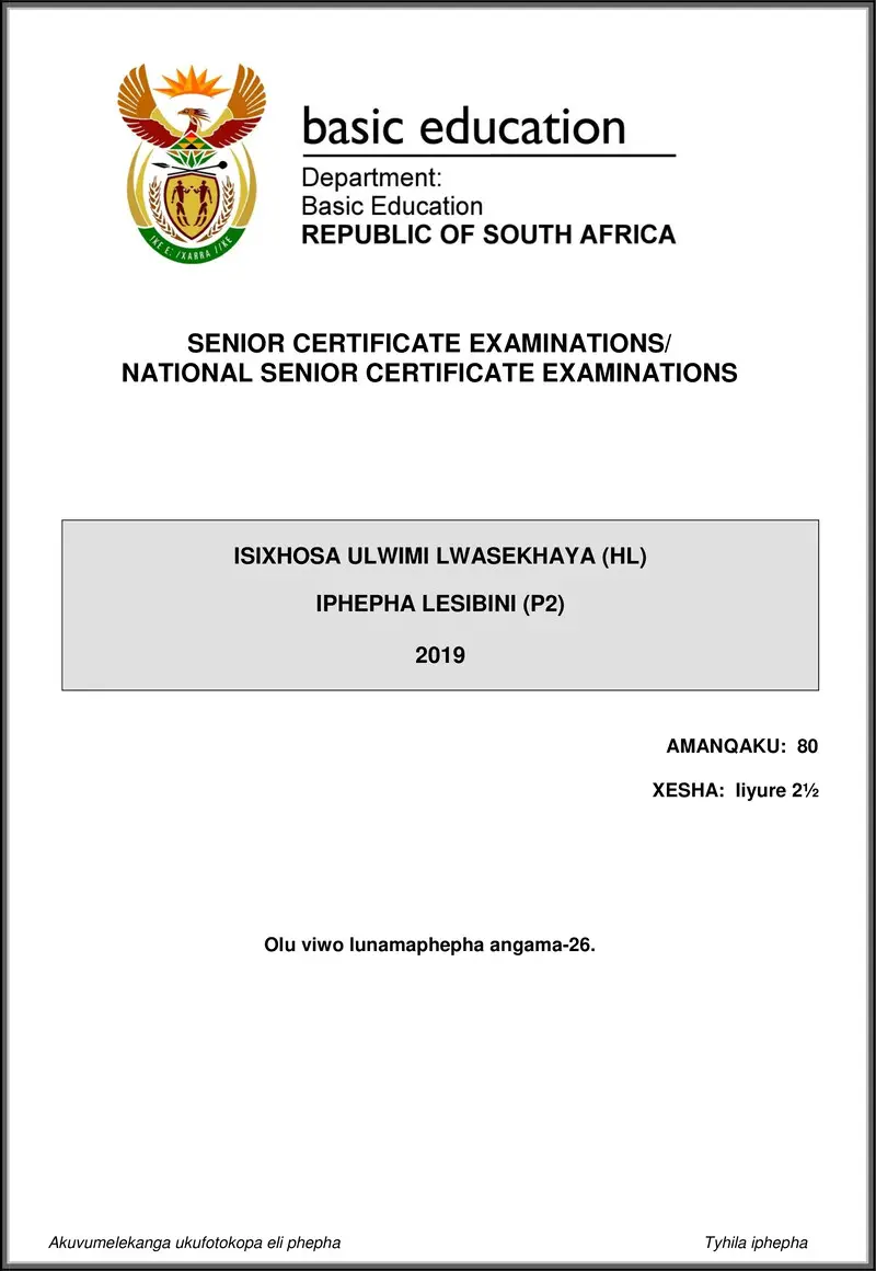 Grade 12 isiXhosa past paper 2019 – isixhosa hl p2 may june 2019 gr12
