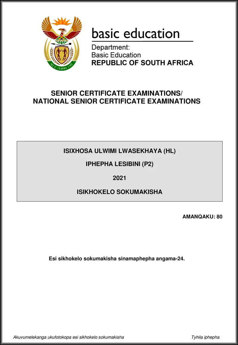 Grade 12 isiXhosa past paper 2021 – isixhosa hl p2 may june 2021 mg gr12