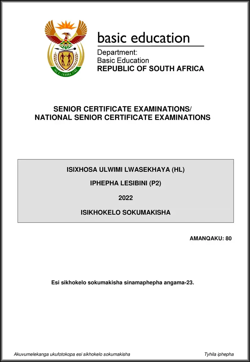 Grade 12 isiXhosa past paper 2022 – isixhosa hl p2 may june 2022 mg gr12