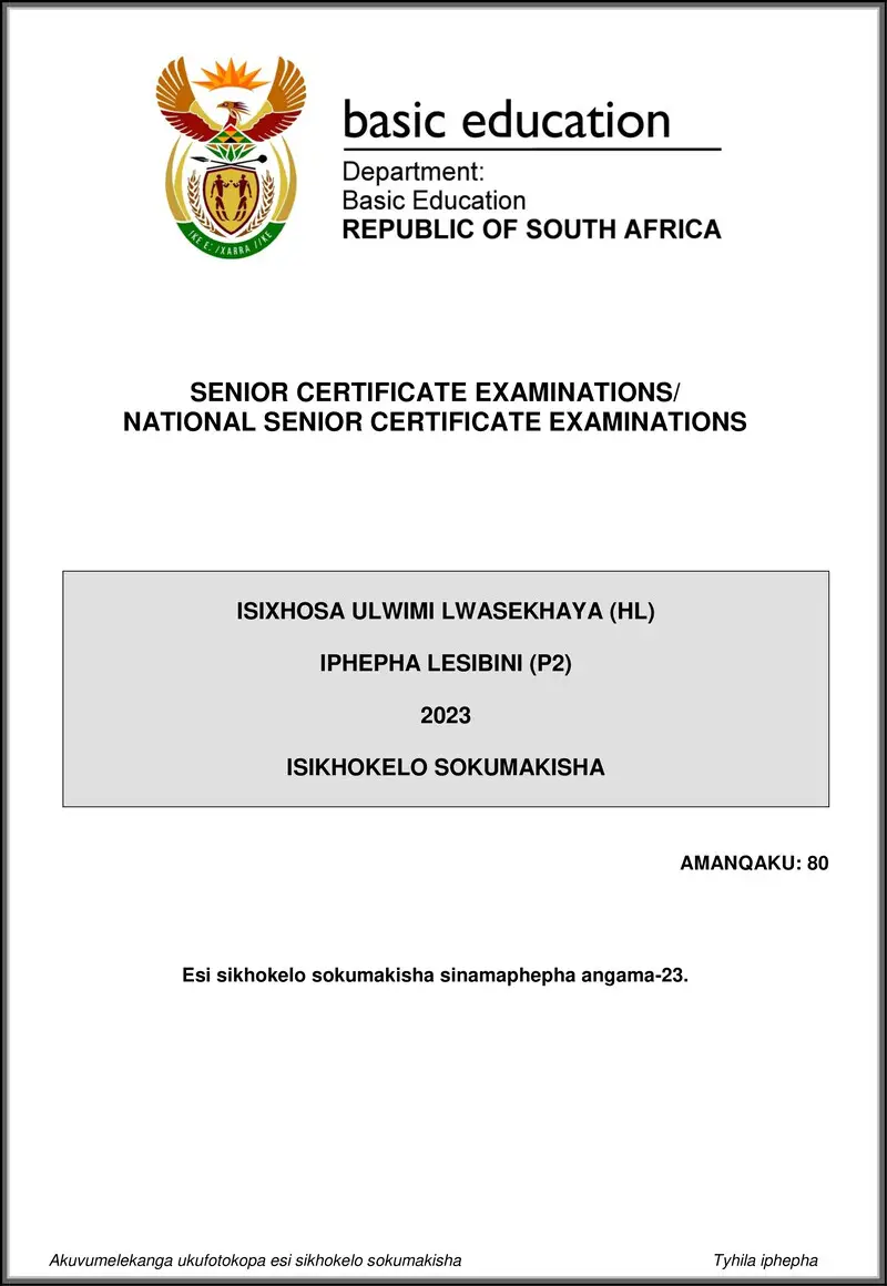 Grade 12 isiXhosa past paper 2023 – isixhosa hl p2 may june 2023 mg gr12