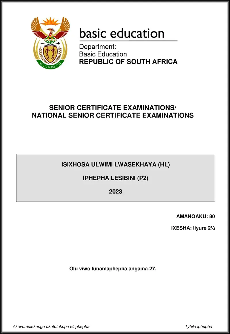 Grade 12 isiXhosa past paper 2023 – isixhosa hl p2 may june 2023 gr12
