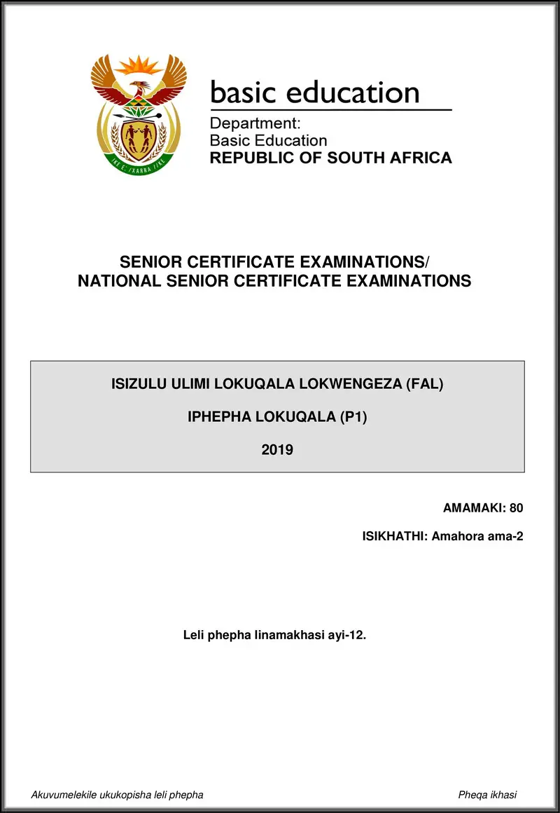 Grade 12 isiZulu past paper 2019 – isizulu fal p1 may june 2019 gr12