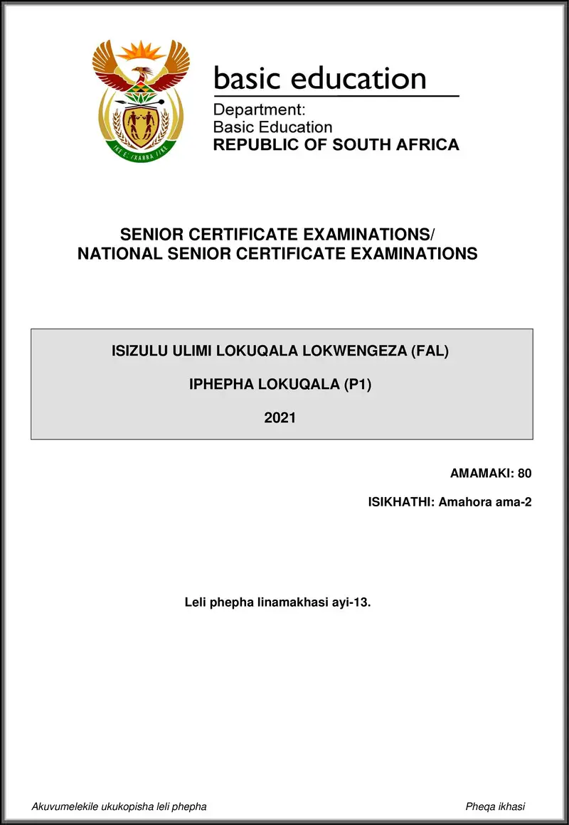 Grade 12 isiZulu past paper 2021 – isizulu fal p1 may june 2021 gr12