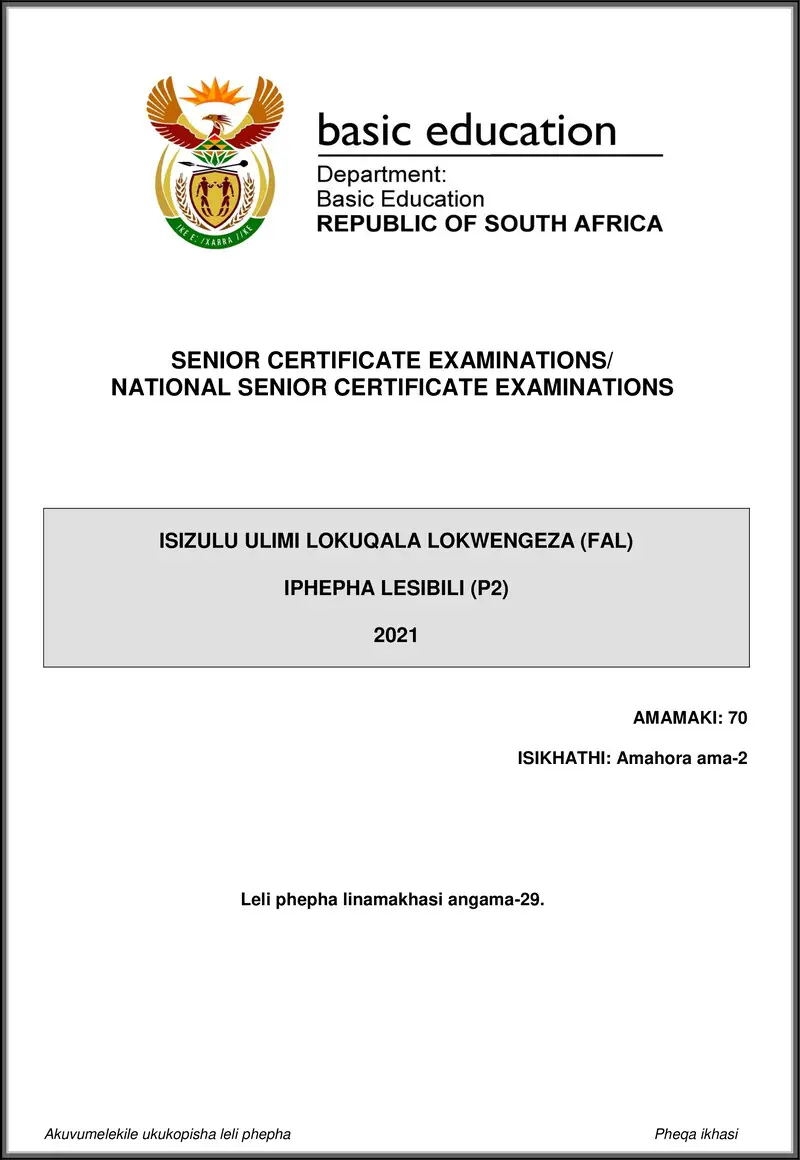 Grade 12 isiZulu past paper 2021 – isizulu fal p2 may june 2021 gr12