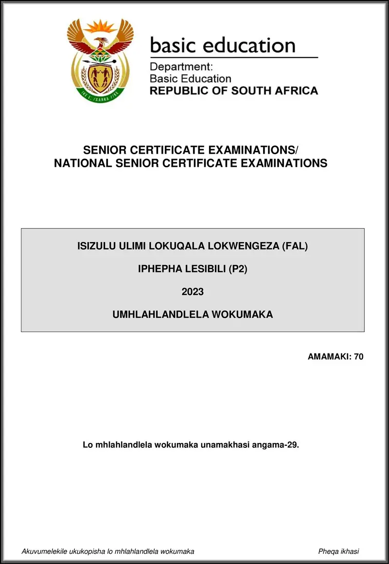 Grade 12 isiZulu past paper 2023 – isizulu fal p2 may june 2023 mg gr12