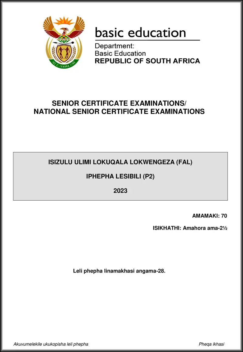 Grade 12 isiZulu past paper 2023 – isizulu fal p2 may june 2023 gr12