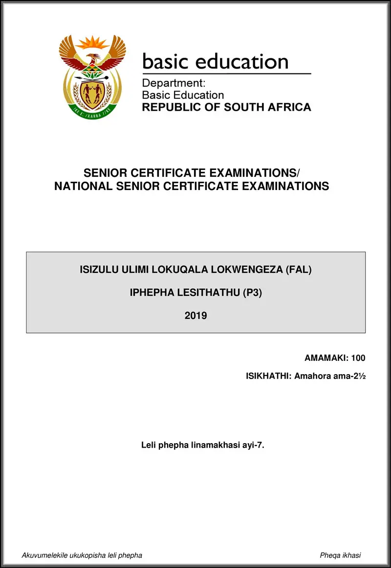 Grade 12 isiZulu past paper 2019 – isizulu fal p3 may june 2019 gr12