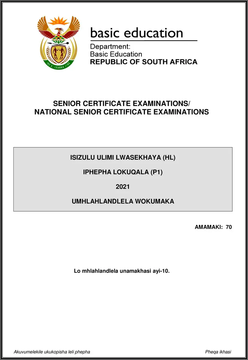 Grade 12 isiZulu past paper 2021 – isizulu hl p1 may june 2021 mg gr12