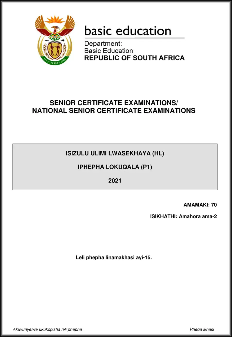 Grade 12 isiZulu past paper 2021 – isizulu hl p1 may june 2021 gr12