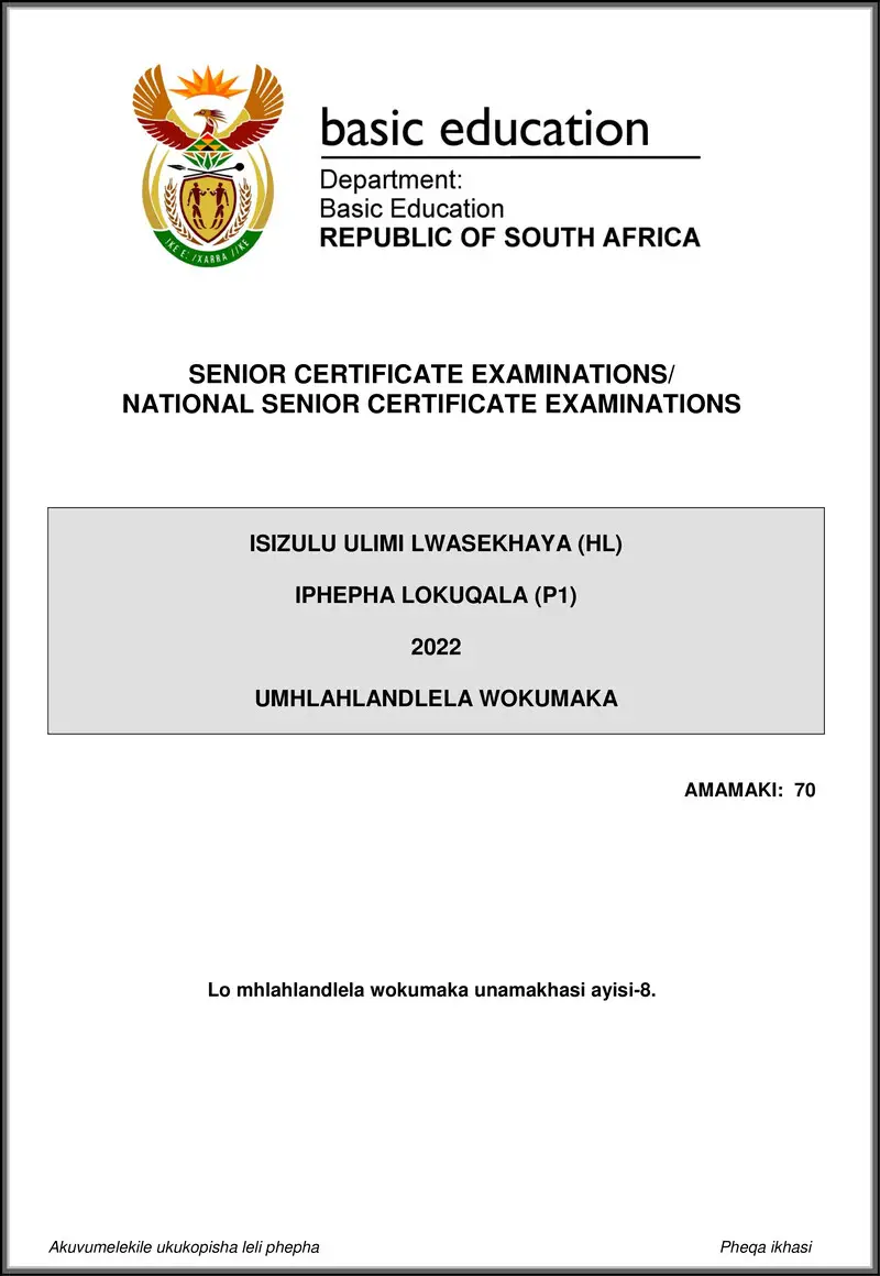 Grade 12 isiZulu past paper 2022 – isizulu hl p1 may june 2022 mg gr12