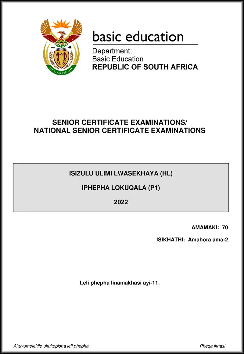 Grade 12 isiZulu past paper 2022 – isizulu hl p1 may june 2022 gr12