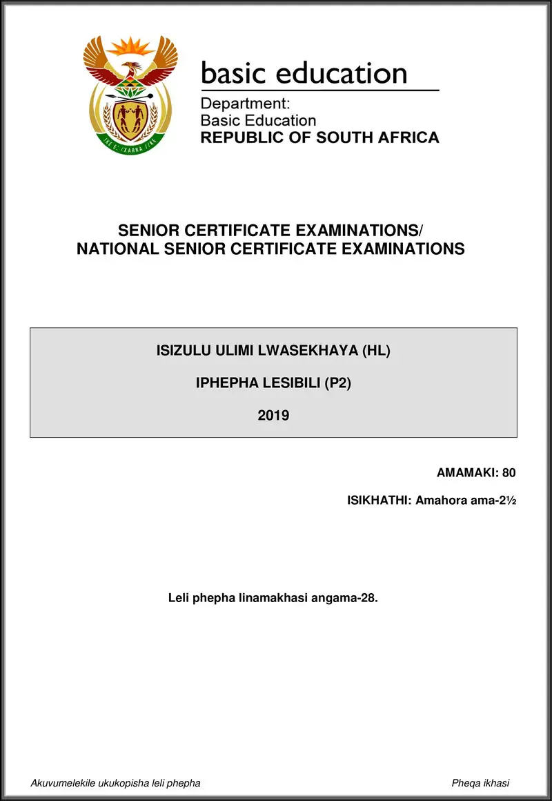 Grade 12 isiZulu past paper 2019 – isizulu hl p2 may june 2019 gr12