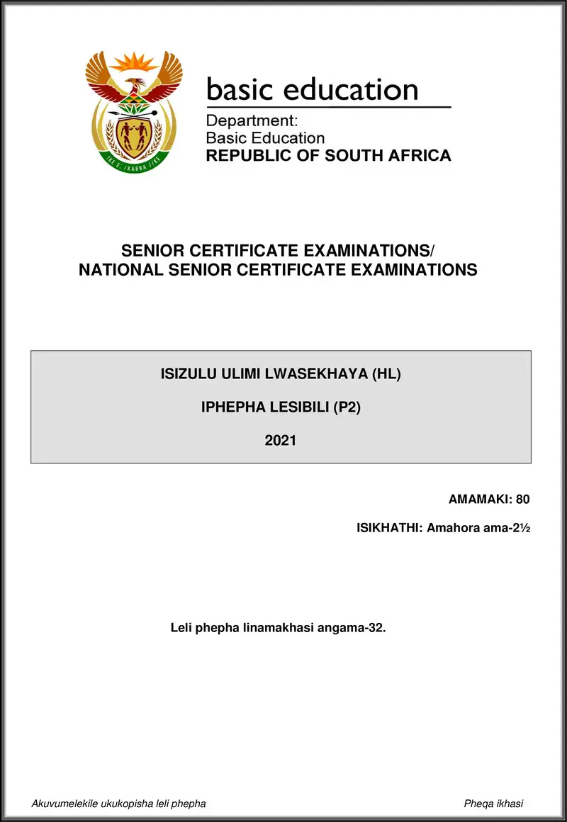 Grade 12 isiZulu past paper 2021 – isizulu hl p2 may june 2021 gr12