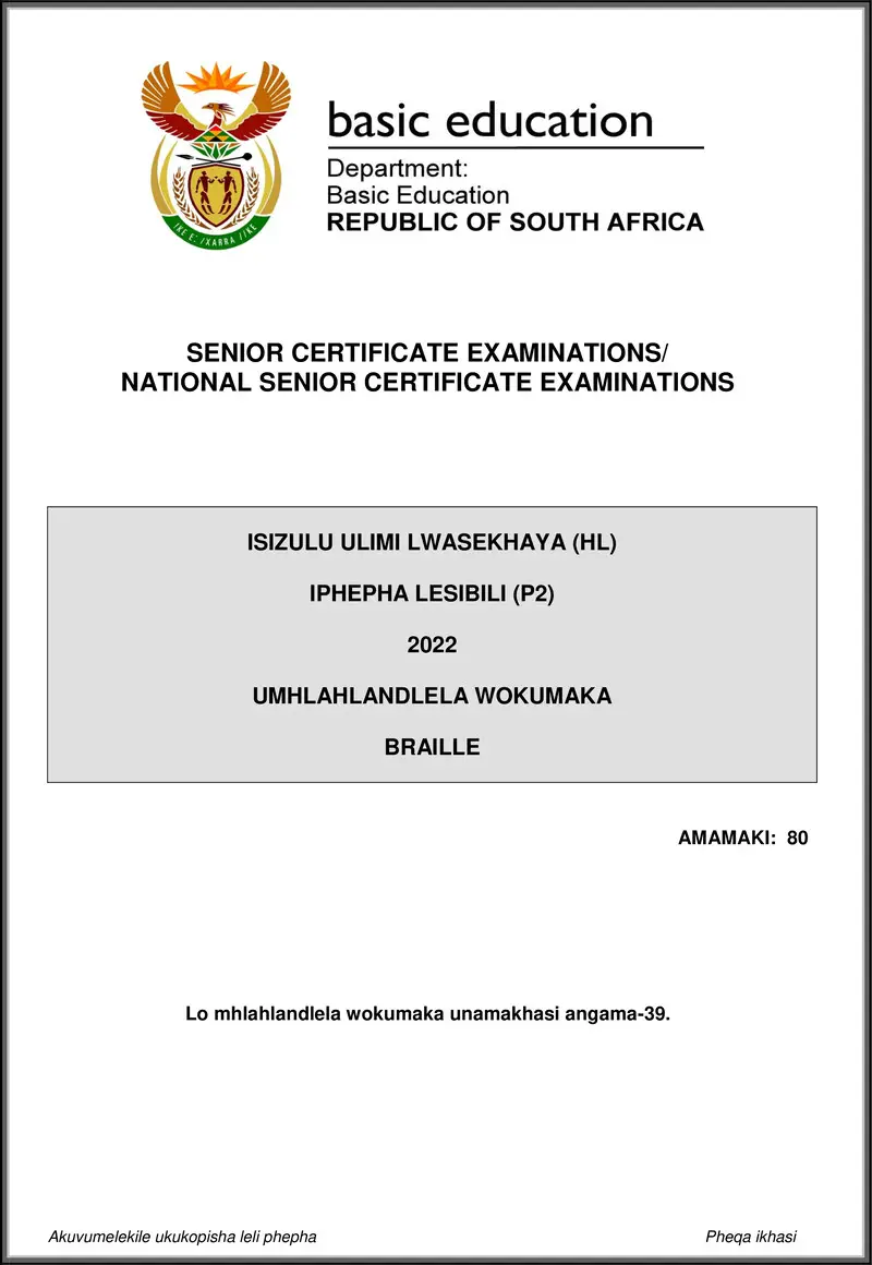 Grade 12 isiZulu past paper 2022 – isizulu hl p2 may june 2022 mg gr12