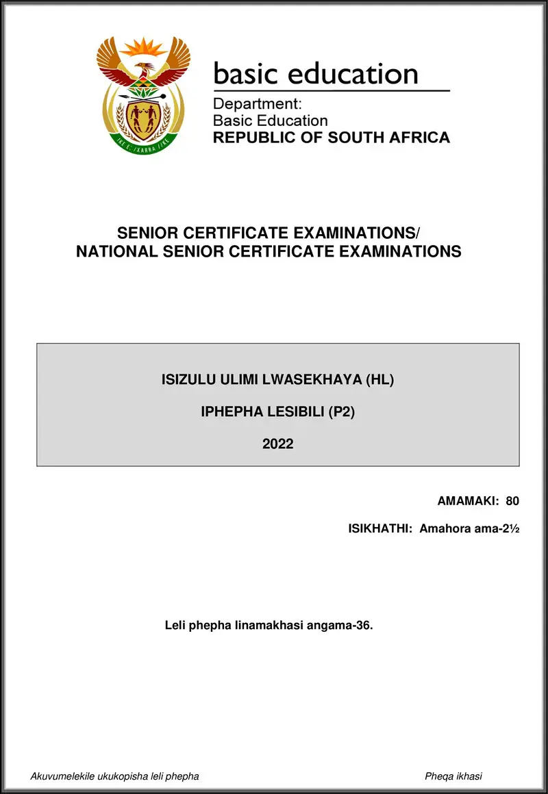 Grade 12 isiZulu past paper 2022 – isizulu hl p2 may june 2022 gr12