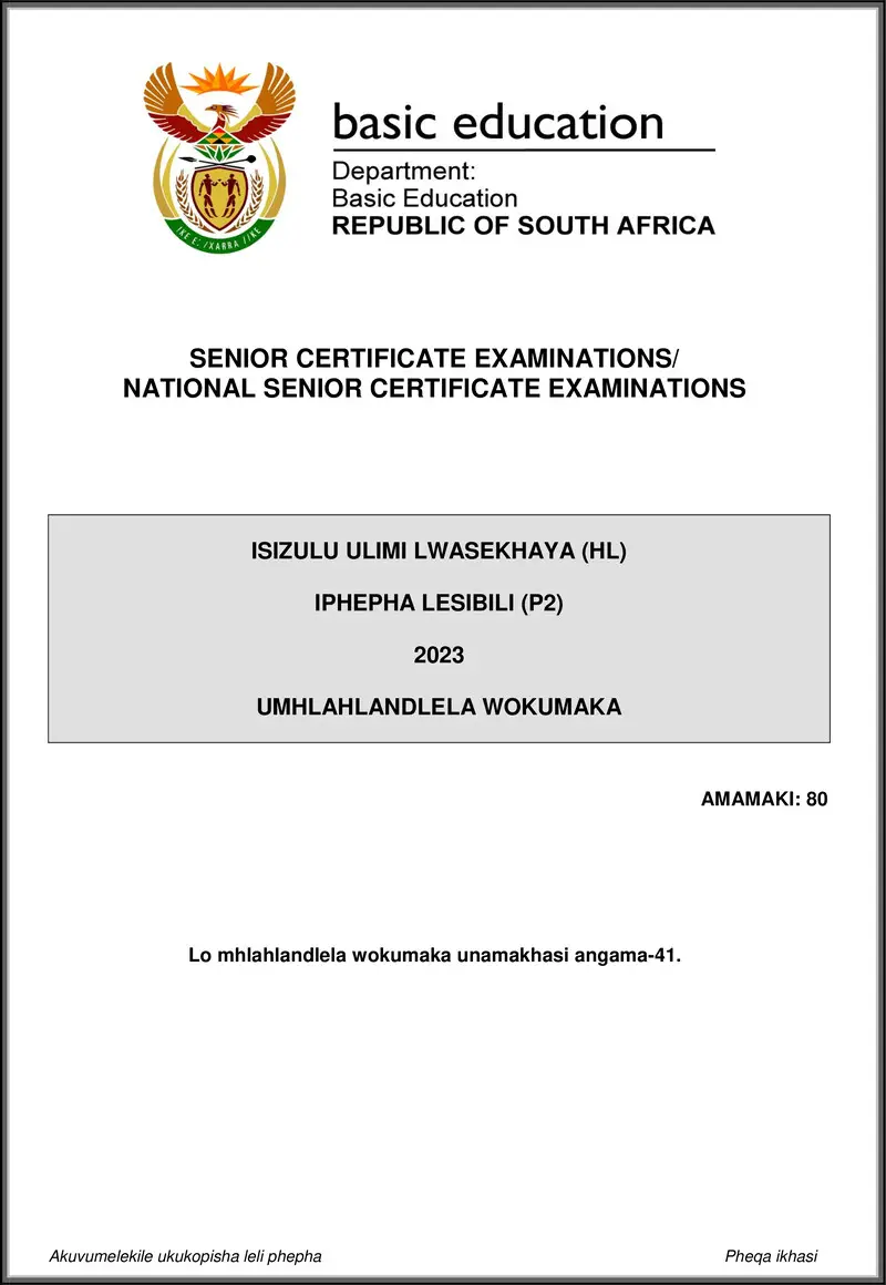 Grade 12 isiZulu past paper 2023 – isizulu hl p2 may june 2023 mg gr12