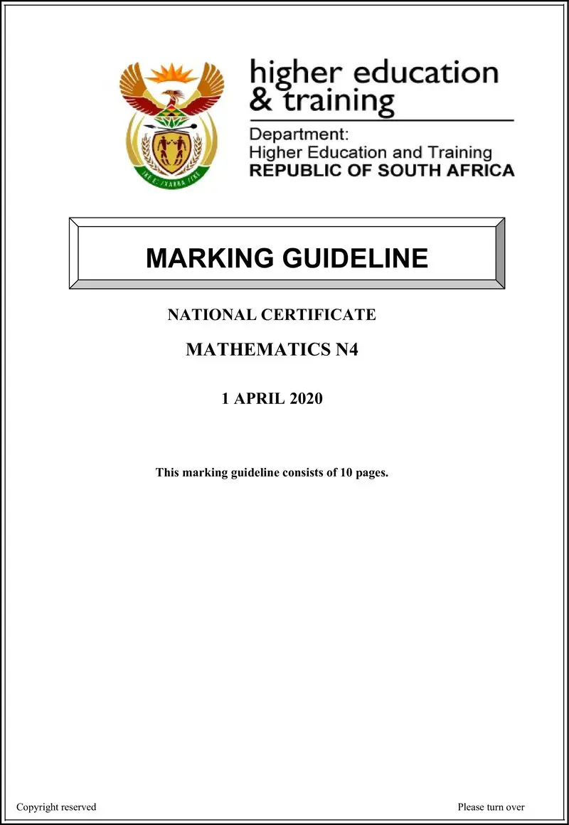T1020 Mathematics N4 MEMO Apr 2020 preview