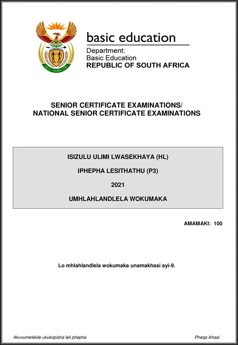 Grade 12 isiZulu past paper 2021 – isizulu hl p3 may june 2021 mg gr12