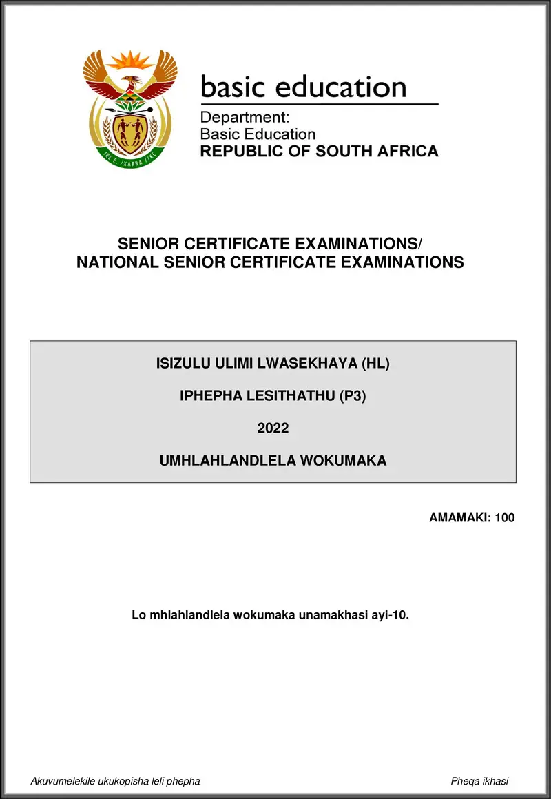 Grade 12 isiZulu past paper 2022 – isizulu hl p3 may june 2022 mg gr12