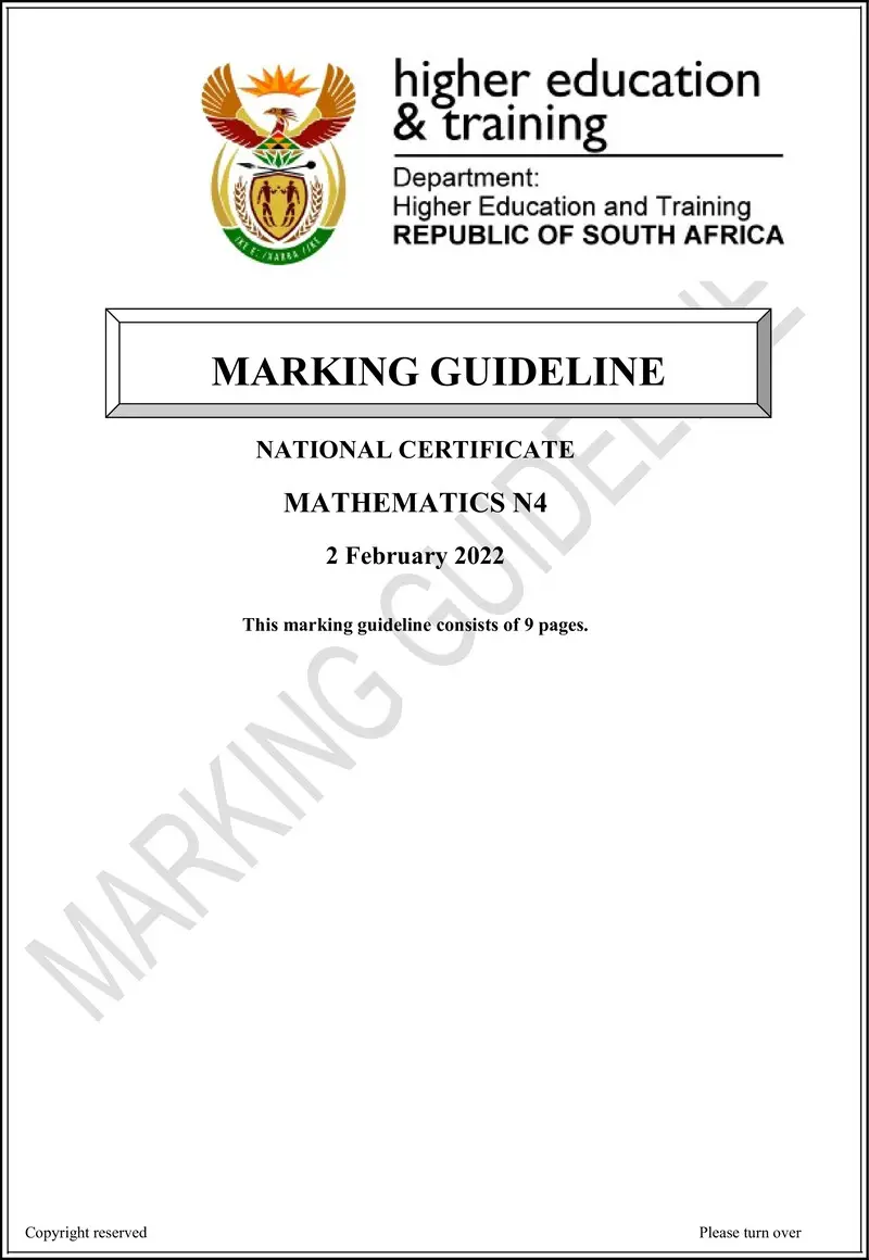 T1020 Mathematics N4 MEMO April 2022 preview