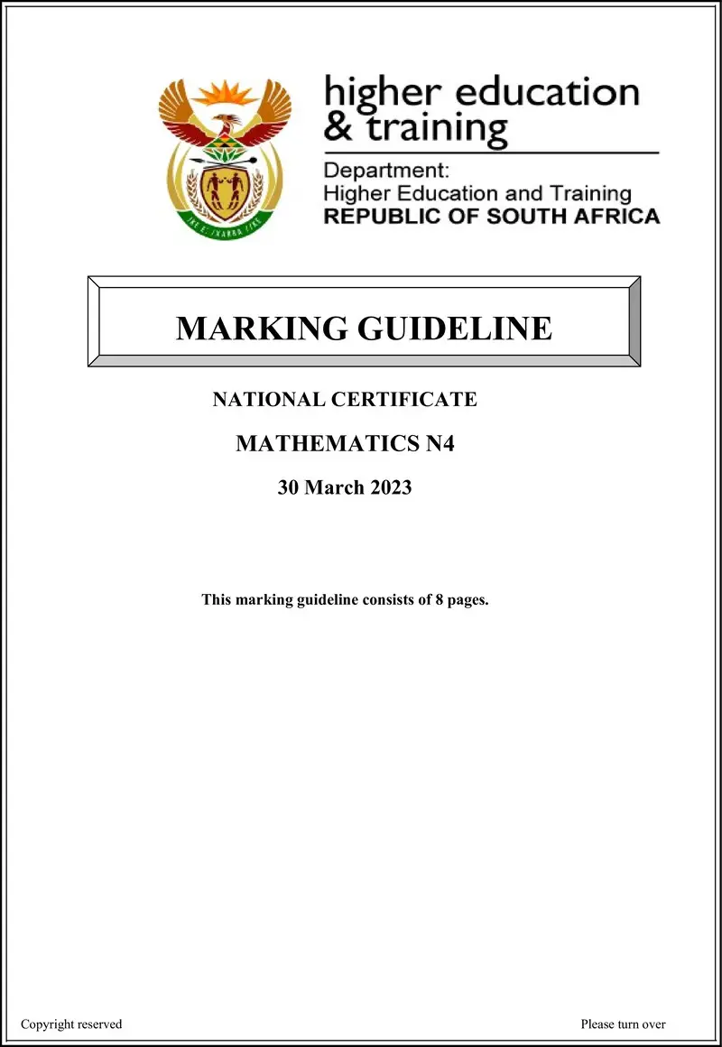 T1020 Mathematics N4 MEMO April 2023 preview