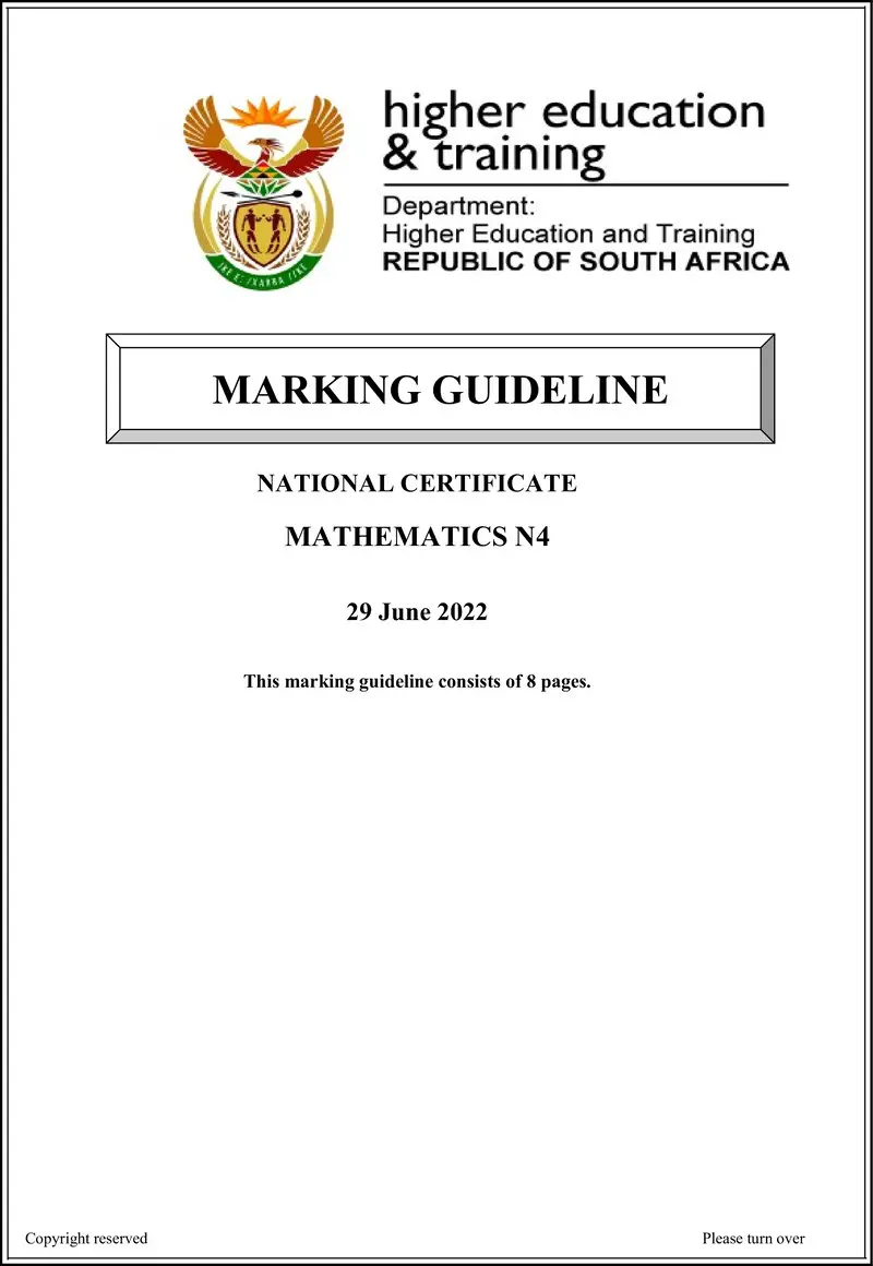 T1020 Mathematics N4 MEMO Aug 2022 preview