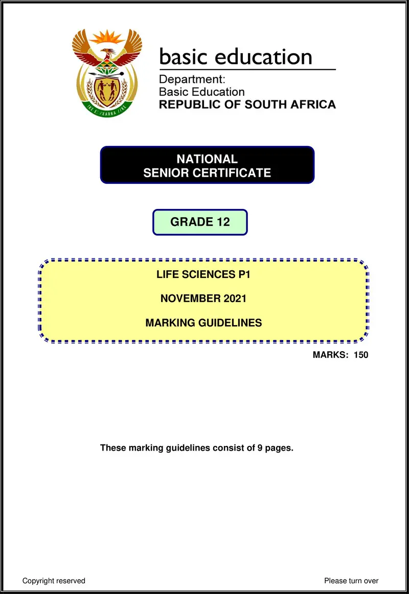 Grade 12 Life Sciences past paper 2021 – life sciences p1 nov 2021 mg eng gr12