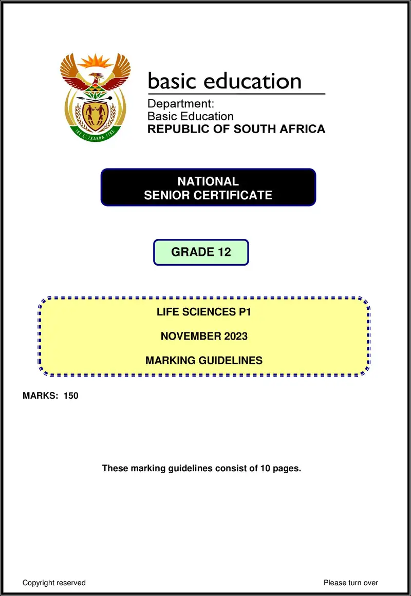 Grade 12 Life Sciences past paper 2023 – life sciences p1 nov 2023 mg eng gr12