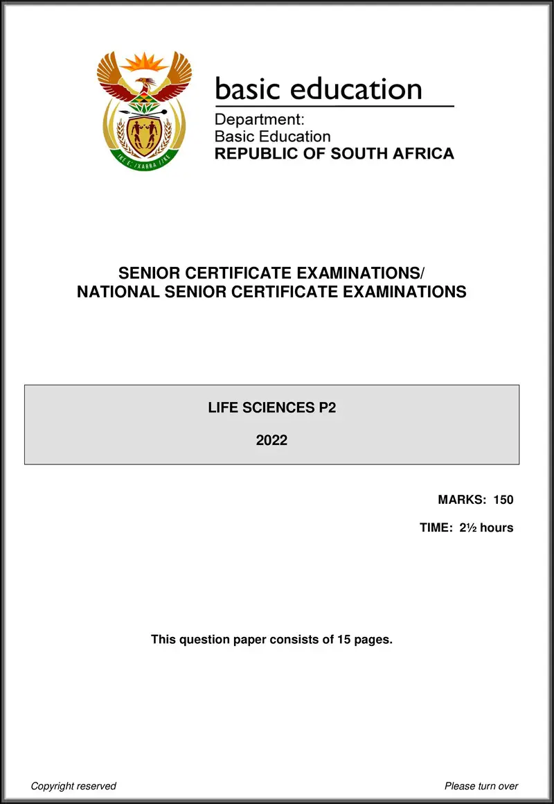 Grade 12 Life Sciences past paper 2022 – life sciences p2 may june 2022 eng gr12