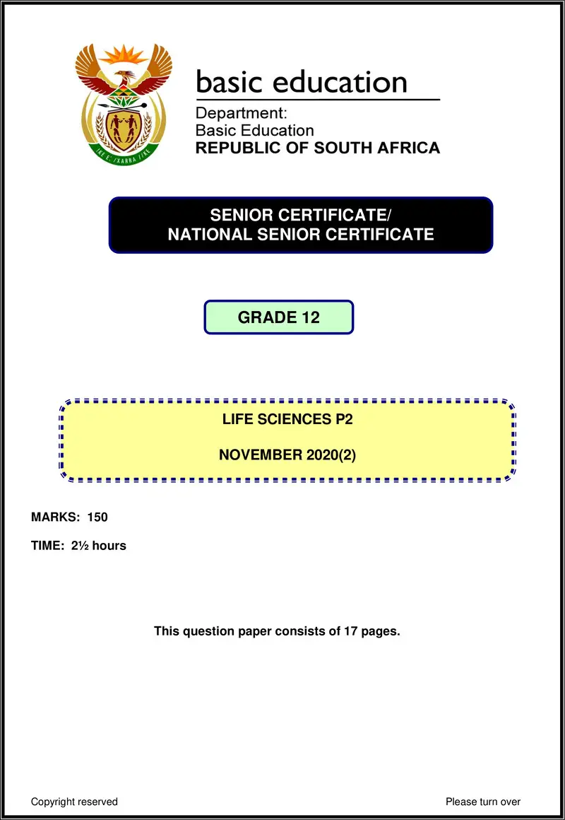 Grade 12 Life Sciences past paper 2020 – life sciences p2 nov 2020 eng gr12