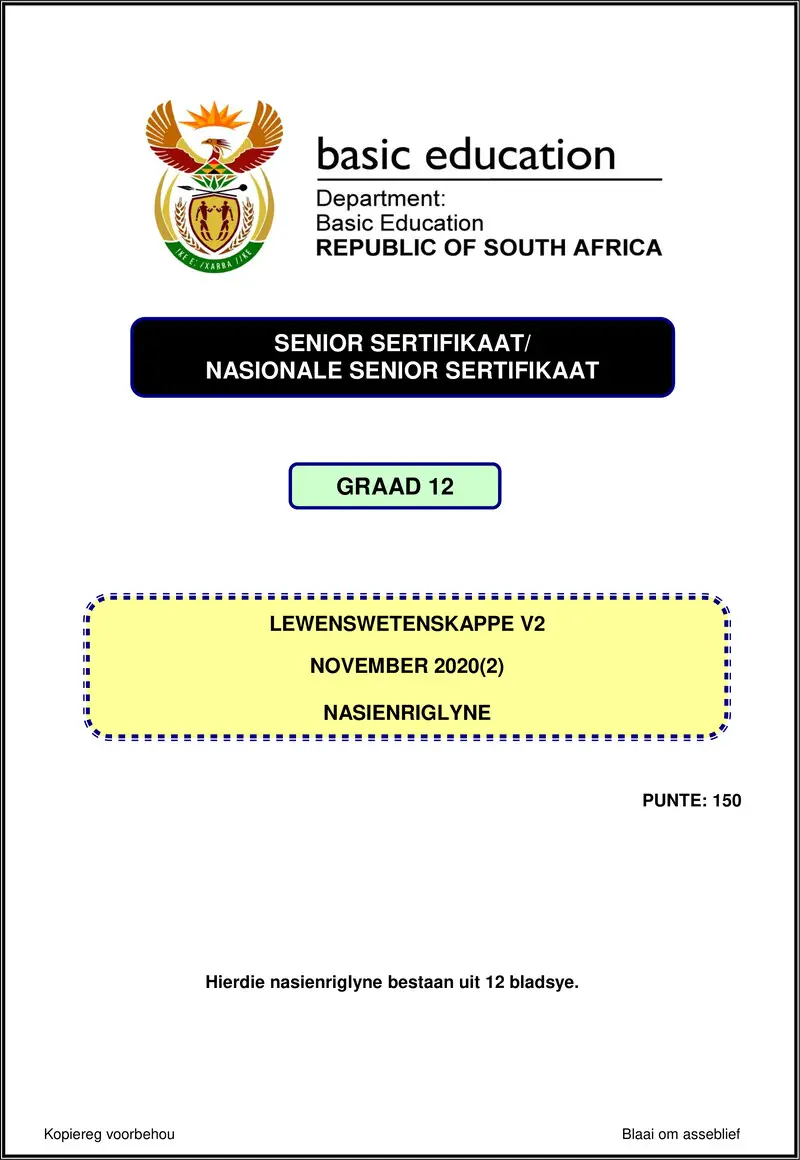 Grade 12 Life Sciences past paper 2020 – life sciences p2 nov 2020 memo afr gr12