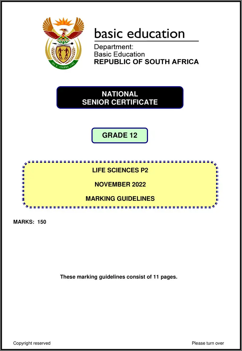 Grade 12 Life Sciences past paper 2022 – life sciences p2 nov 2022 mg eng gr12