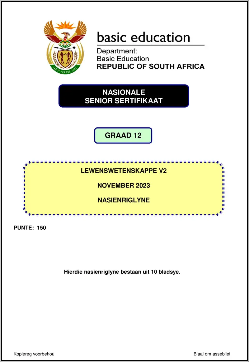 Grade 12 Life Sciences past paper 2023 – life sciences p2 nov 2023 mg afr gr12
