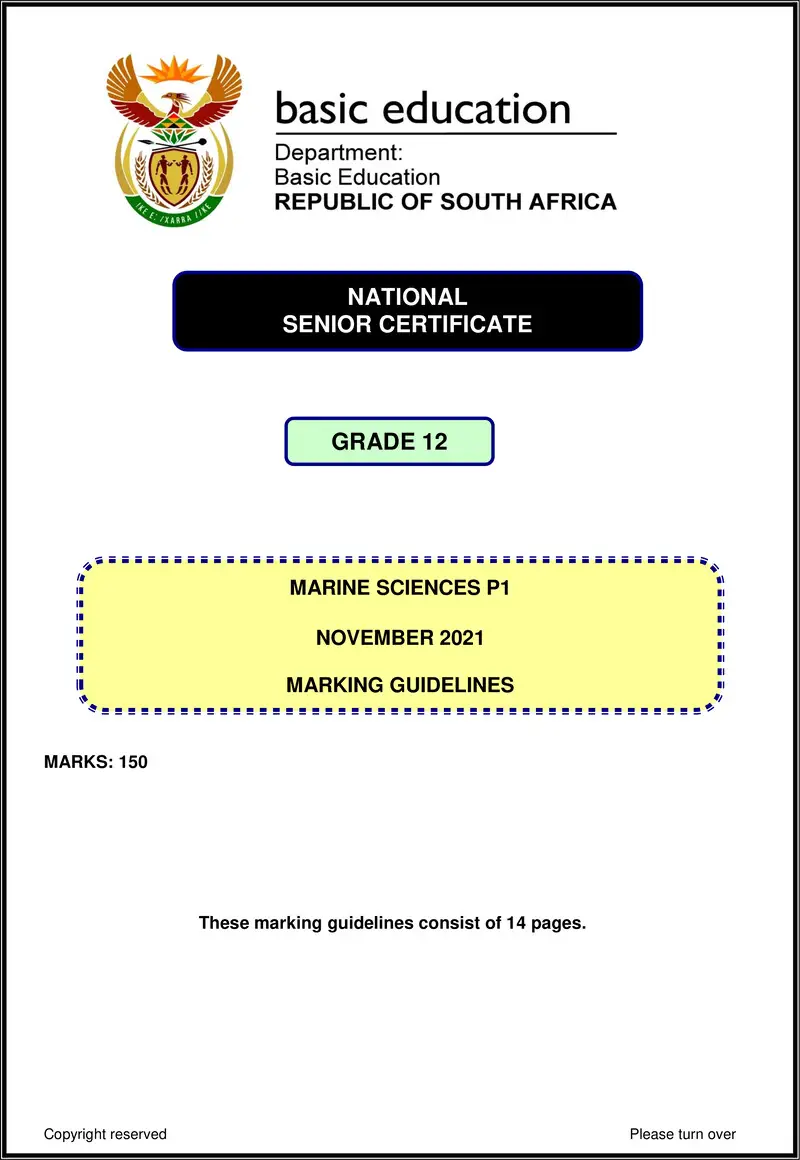 Grade 12 Marine Sciences past paper 2021 – marine sciences p1 nov 2021 mg eng gr12