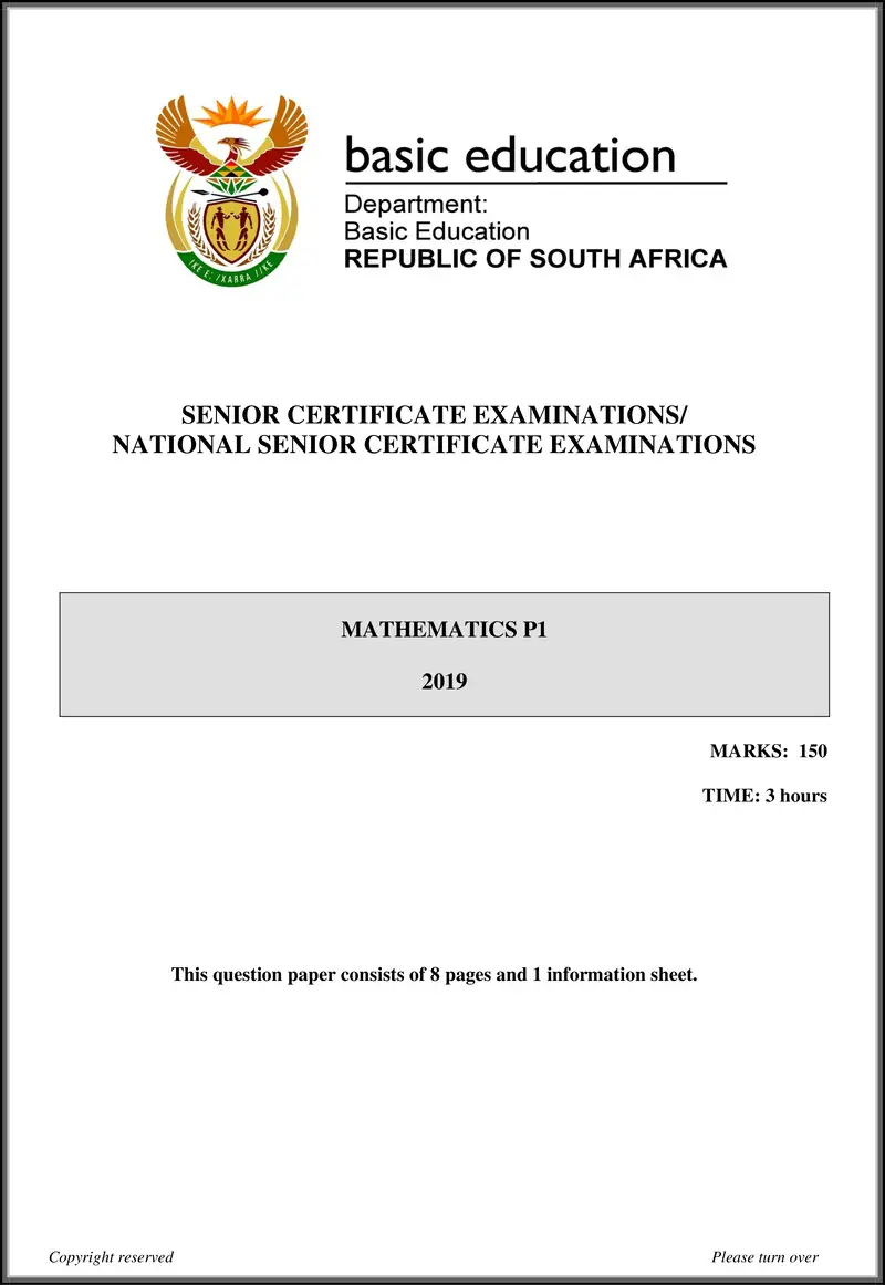 Grade 12 Mathematics past paper 2019 – mathematics p1 may june 2019 eng gr12