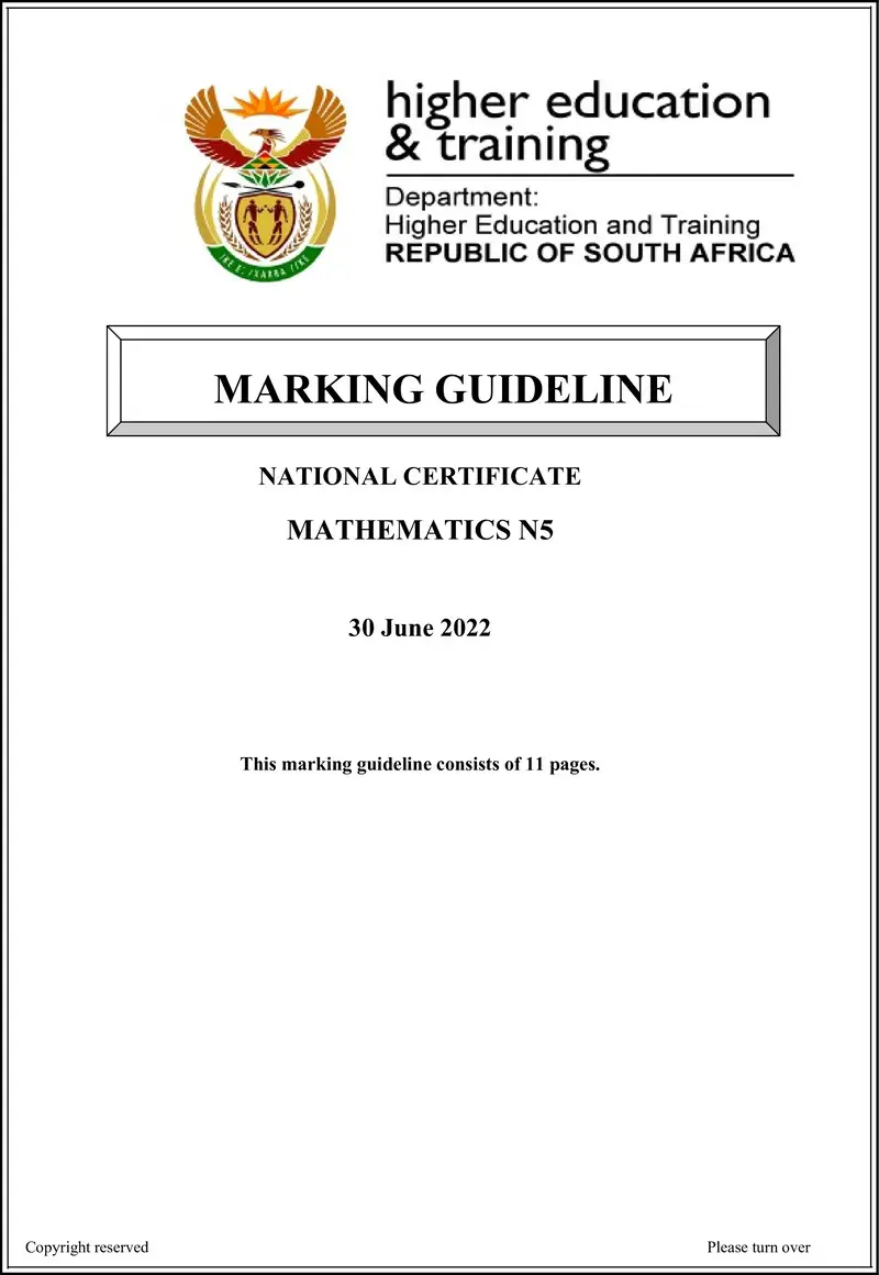 T1030 Mathematics N5 Aug MEMO 2022 preview