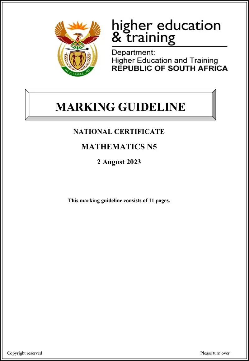 T1030 Mathematics N5 Aug MEMO 2023 preview