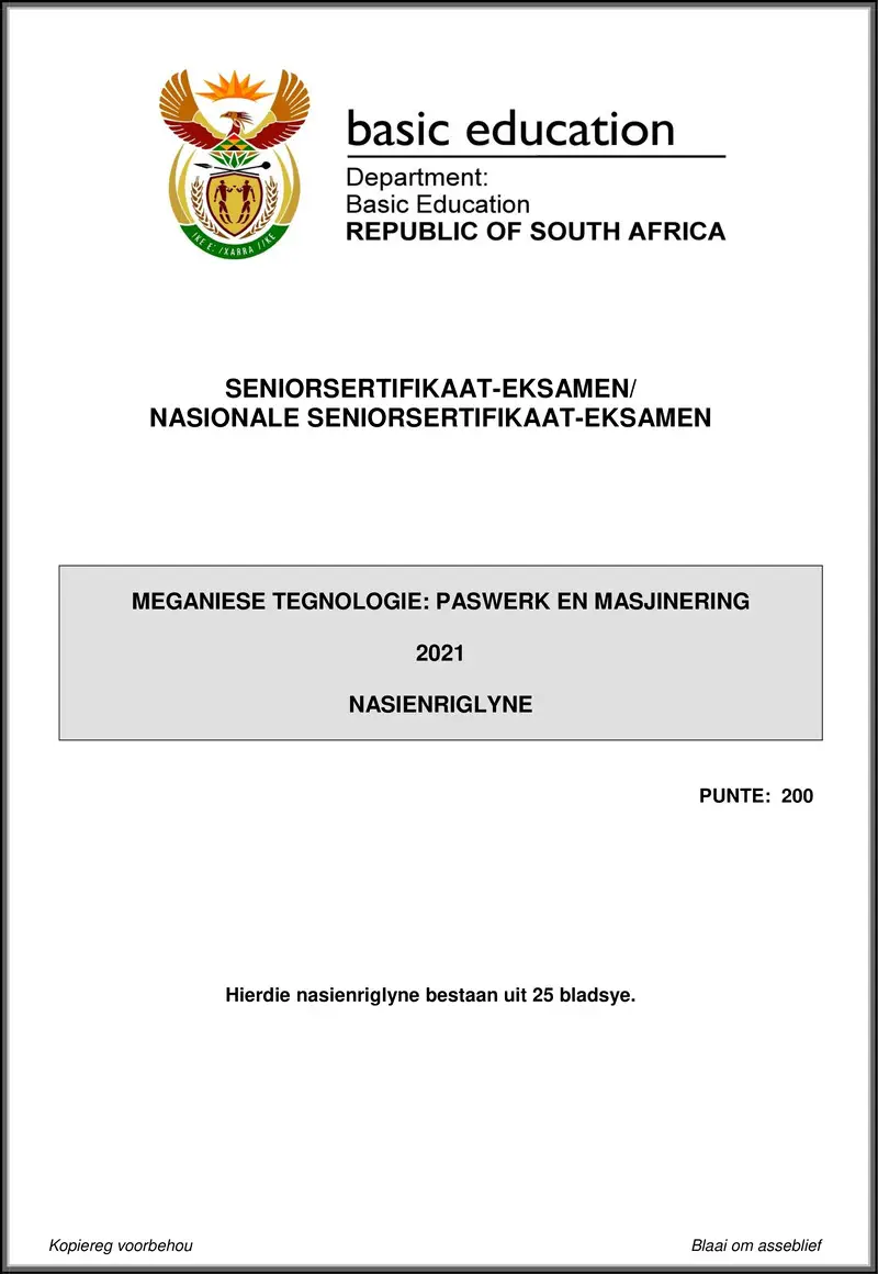 Grade 12 Mechanical Technology past paper 2021 – mechanical technology may june 2021 fitting machining mg afr gr12
