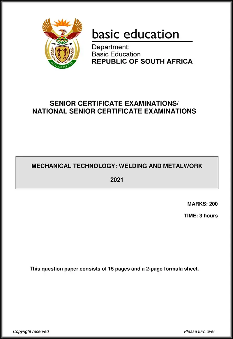 Grade 12 Mechanical Technology past paper 2021 – mechanical technology may june 2021 welding metalwork eng gr12