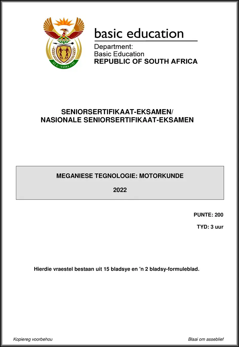Grade 12 Mechanical Technology past paper 2022 – mechanical technology may june 2022 automotive afr gr12