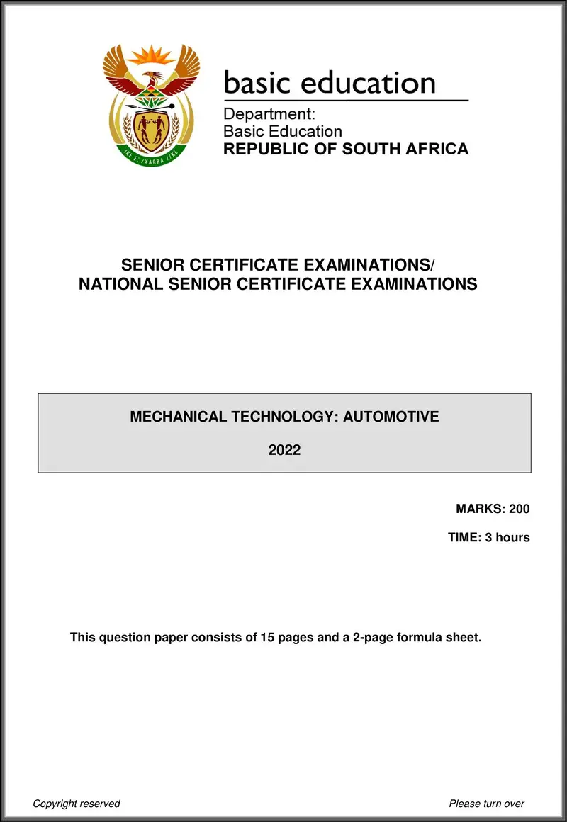 Grade 12 Mechanical Technology past paper 2022 – mechanical technology may june 2022 automotive eng gr12