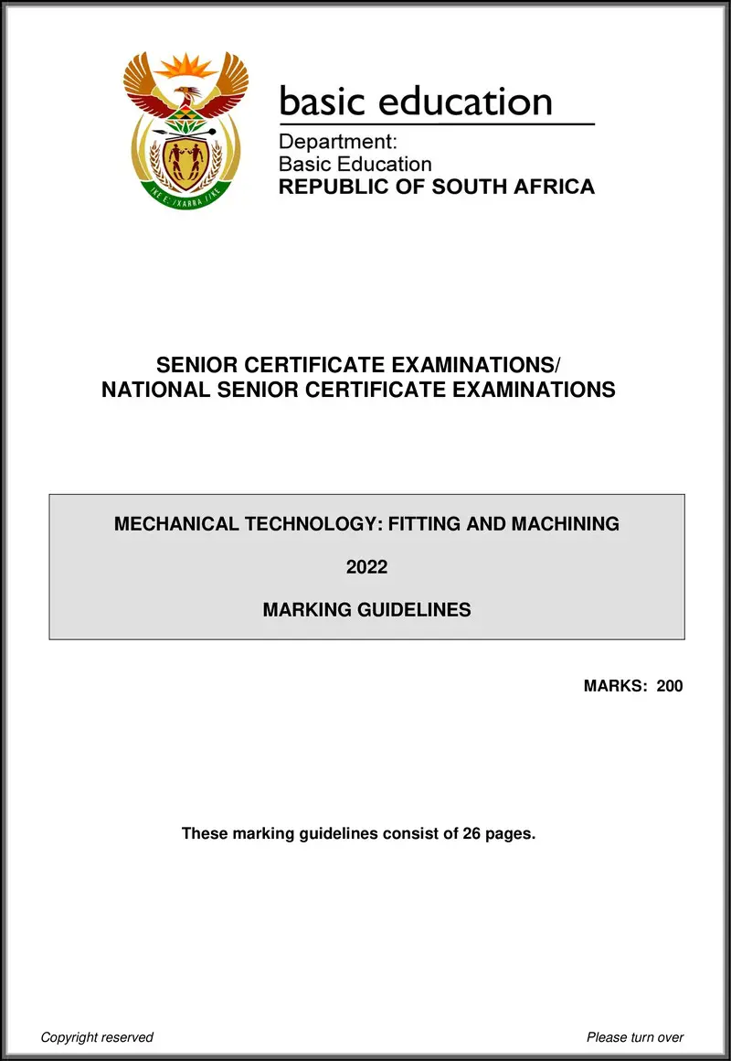 Grade 12 Mechanical Technology past paper 2022 – mechanical technology may june 2022 fitting and machining mg eng gr12