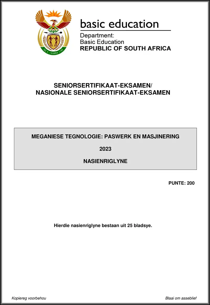 Grade 12 Mechanical Technology past paper 2023 – mechanical technology may june 2023 fitting machining mg afr gr12