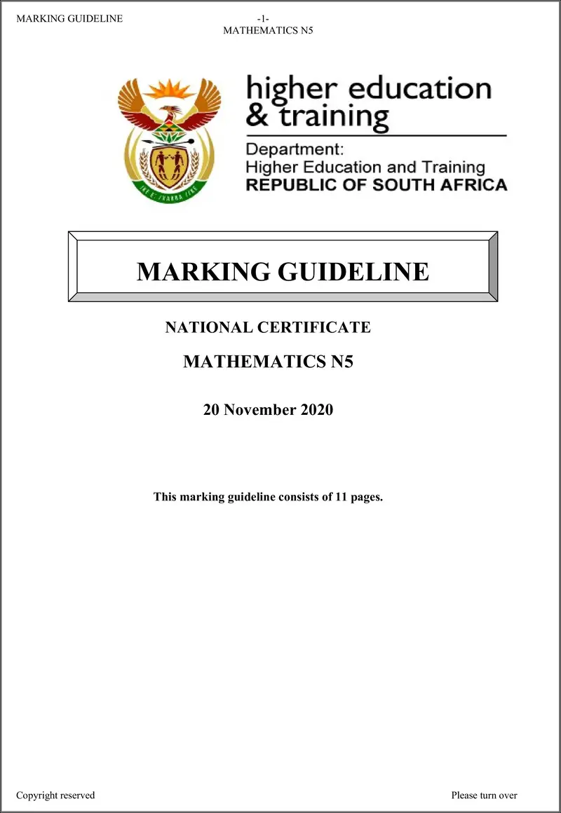 T1030 Mathematics N5 MEMO Aug 2020 preview