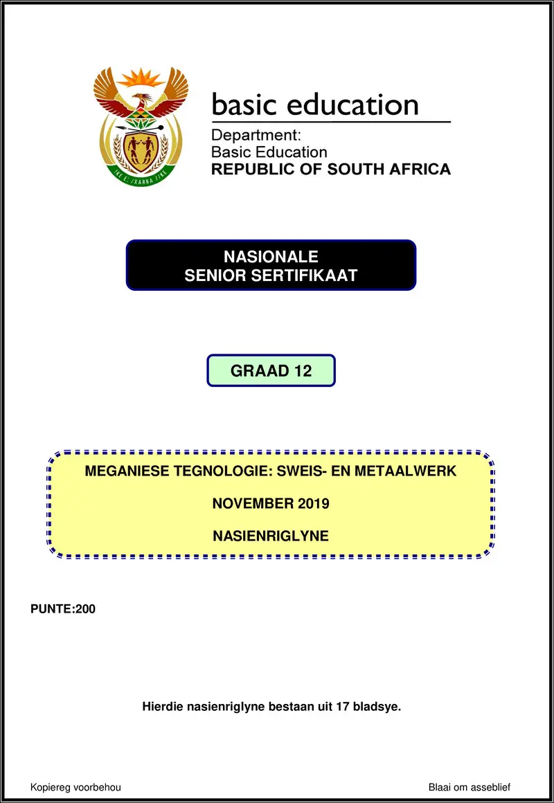 Grade 12 Mechanical Technology past paper 2019 – mechanical technology nov 2019 welding memo afr gr12