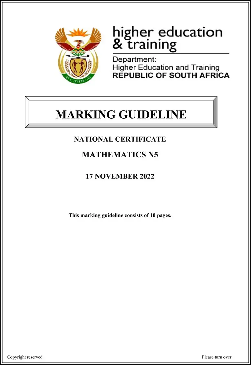 T1030 Mathematics N5 MEMO Nov 2022 preview