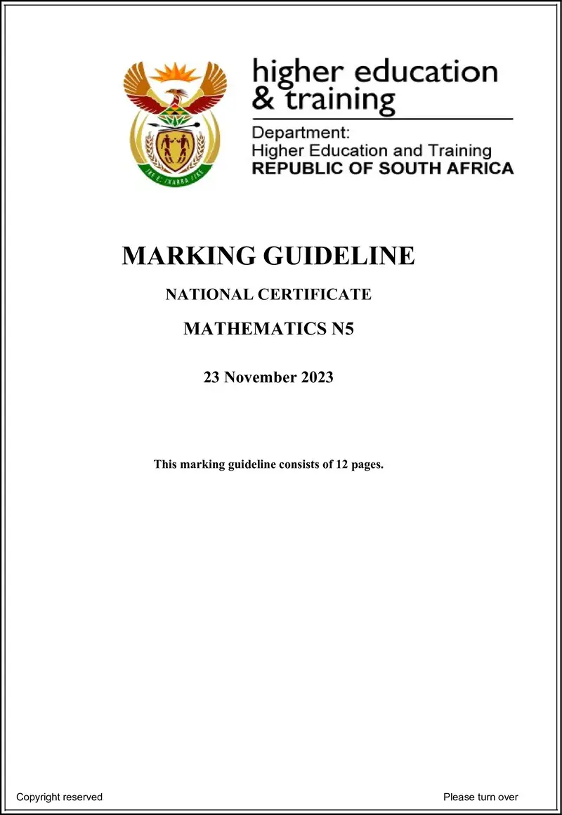 T1030 Mathematics N5 MEMO Nov 2023 preview
